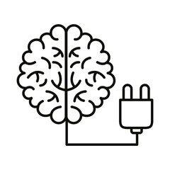 Canvas Print - brain human with wire connector line style icon