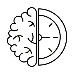 Canvas Print - brain human with time clock line style icon