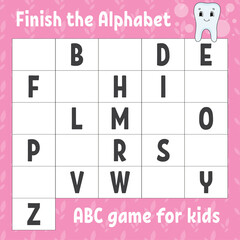 Wall Mural - Finish the alphabet. ABC game for kids. Education developing worksheet. Learning game for kids. Color activity page.