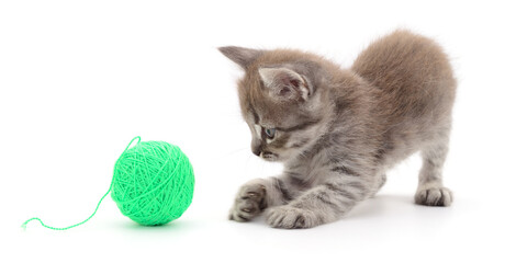 Sticker - Kitten with ball of yarn.