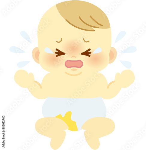 Multiramy ベビー服のうんこ染みを吹き出しで伝える泣き顔の赤ちゃん ベビー全身イラスト71