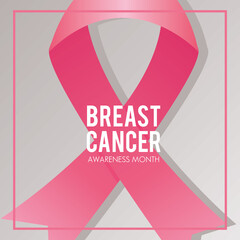 Wall Mural - breast cancer campaign lettering with pink ribbon in square frame