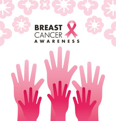 Canvas Print - breast cancer campaign lettering with pink ribbon and hands up