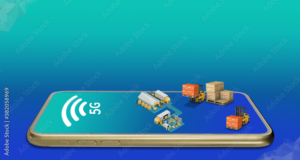 3D illustration Factory system structure connected to a smartphone on ... - G Wireless Network Setup For 3D Modeling Business Continuity