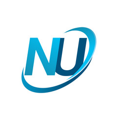 initial letter nu logotype company name colored blue swoosh design concept. vector logo for business