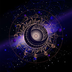 Wall Mural - Vector illustration of Sacred geometric symbol against the space background.