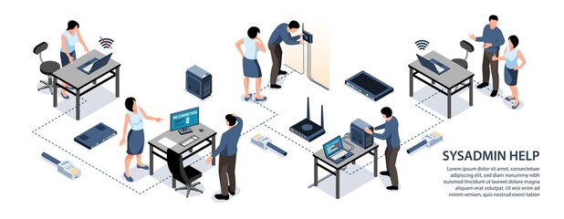 Sticker - Sysadmin Isometric Infographics