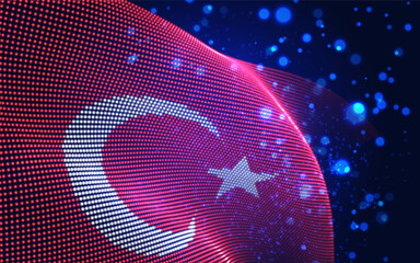 Wall Mural - Vector bright glowing country flag of abstract dots. Turkey