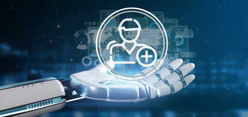 Poster - Cyborg hand holding new contact icon