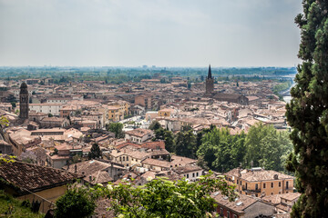 Wall Mural - Beautiful views of Verona, the Adige river, bridges and cathedrals from the observation deck at St. Peter's castle. Verona, Veneto, Italy