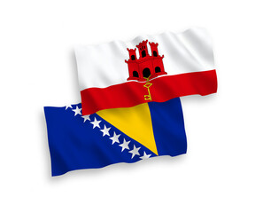 Flags of Bosnia and Herzegovina and Gibraltar on a white background