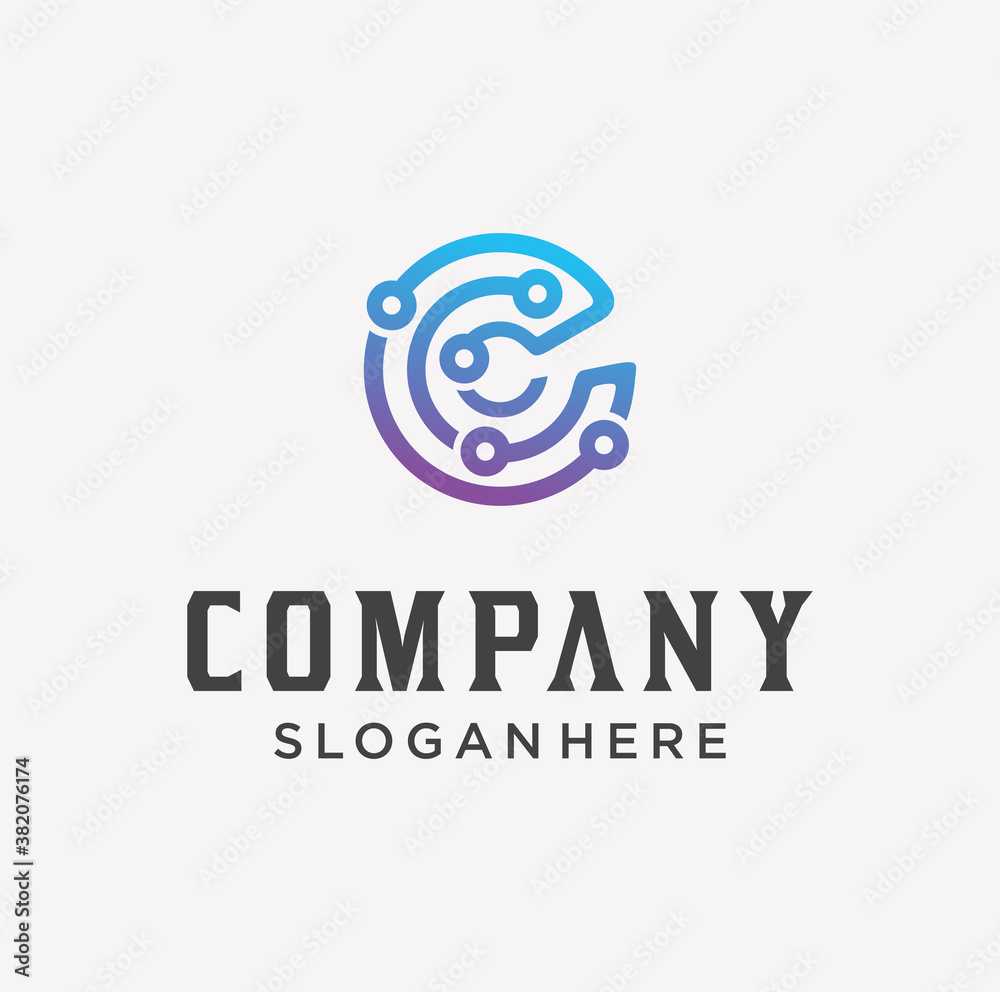 Initial C Logo Connect Dot Network Design Technology Digital. Letter C ...