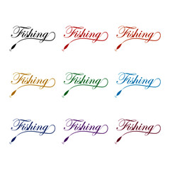 Sticker - Unique fishing logo template. Fishing icon, color set