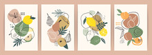 Collection Of Contemporary Art Prints. Abstract Fruits. Apples, Pears, Apricots And Lemons.