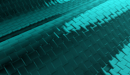 Poster - 3d rendering. modern dark light blue metal square tiles background.