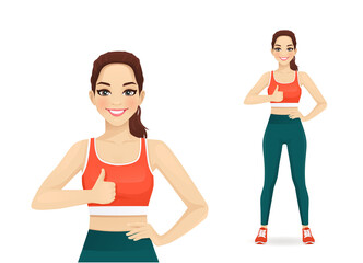 Wall Mural - Sport woman showing thumb up gesture isolated vector illustration