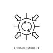 Corporate synergy bias icon. Circular flow surrounded by arrows. Outline drawing. Overestimating benefits and underestimating costs concept. Isolated vector illustrations. Editable stroke 