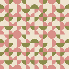 Poster - Geometric seamless pattern. Vector background with simple shapes like semi cirles and squares in neutral muted pastel colors.