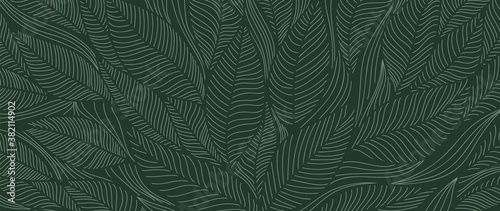 Cuadros en Lienzo Tropical leaf Wallpaper, Luxury nature leaves pattern design, Golden banana leaf line arts, Hand drawn outline design for fabric , print, cover, banner and invitation, Vector illustration