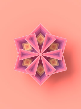 Abstract pattern of geometric stylized flower. Bright multi colored background. 3d rendering digital illustration