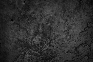 Sticker - Black grunge stone background. Dark concrete cement texture background. Rough dirty concrete wall surface with cracks. Macro.