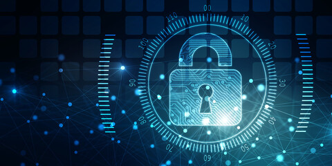 Poster - 2d illustration safety concept: closed padlock on digital background