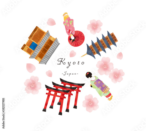 春の舞妓さんと京都の町家とお寺のセットイラスト Kaufen Sie Diese Illustration Und Finden Sie Ahnliche Illustrationen Auf Adobe Stock Adobe Stock