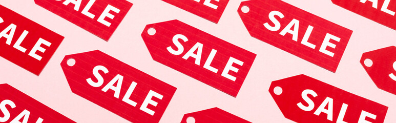 Canvas Print - website header of labels with sale lettering on pink, black friday concept