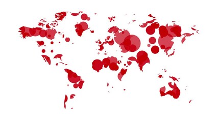 Wall Mural - abstract red world map, moving particles forming continents, global theme