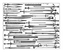 Roman Swords Collection / Antique Engraved Illustration From From La Rousse XX Sciele	