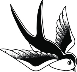 Swallow vector tattoo illustration in black color