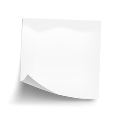 Wall Mural - White sheet of note paper isolated on white background. Sticky note. Mockup of white note paper. Vector illustration.