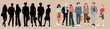 Set of silhouette and normal of business worker. vector illustration flat design. international teamwork.