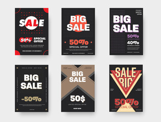 Poster - Vector banner with circles, crosses and triangles in black color, presentation poster with geometric design.