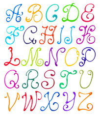 Poster - Colorful involute latin alphabet with sequins, isolated on white background