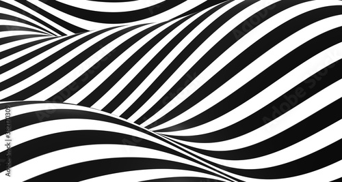 Fotomural 3d illustration Seamless ripple pattern Repetition of black and white flooring S