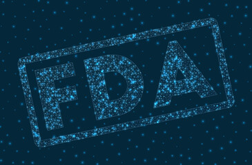 Poster - FDA word in digital style. Glowing geometric FDA badge. Neat vector illustration.