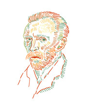 Van Gogh. Portrait Of The Artist. Sketch, Hand Colored Drawing. Vector Illustration