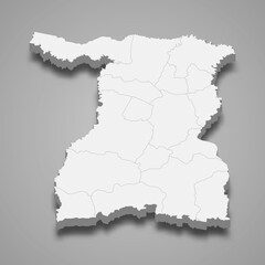  3d map of Surin is a province of Thailand