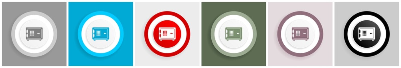 Leinwandbilder - Digital safe, bank, business icon set, colorful flat design vector illustrations in 6 options for web design and mobile applications