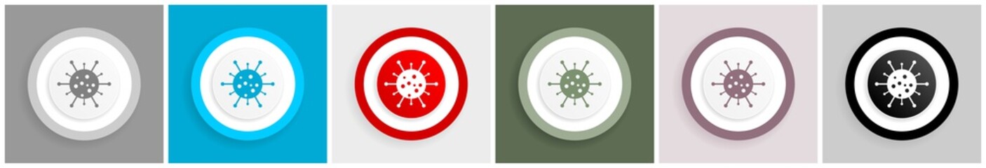 Aufkleber - Virus, coronavirus, covid-19, infection icon set, colorful flat design vector illustrations in 6 options for web design and mobile applications