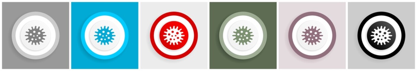 Aufkleber - Virus, coronavirus, covid-19, infection icon set, colorful flat design vector illustrations in 6 options for web design and mobile applications