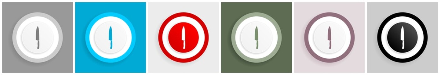 Fototapete - Kitchen kinfe icon set, colorful flat design vector illustrations in 6 options for web design and mobile applications