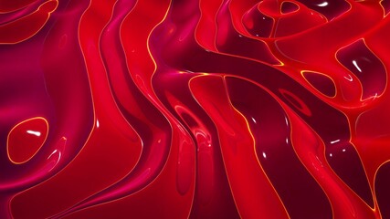 3d rendering abstract fluid background. Beautiful wavy glass surface of red liquid with pattern, gradient color and flow waves on it. Creative bright bg