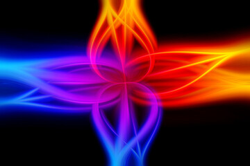 Poster - Abstract Twisted Light Fibers. Anime Effects Background Overlay Blend. Modern Fractal Floral Leaf Design Fantasy Majestic Background. Illuminated blue, orange and red light painting. Digital Wallpaper