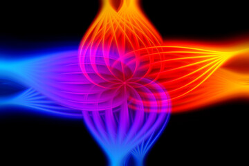 Poster - Abstract Twisted Light Fibers. Red, blue and orange. Background Overlay Blend. Modern Fractal Floral Leaf Design Fantasy Majestic Background. Illuminated Light Painting.