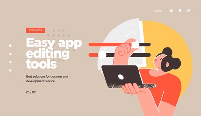Fototapete - Landing page template of developing computer software, coding and programming . Modern flat design concept of web page design for website. Vector illustration