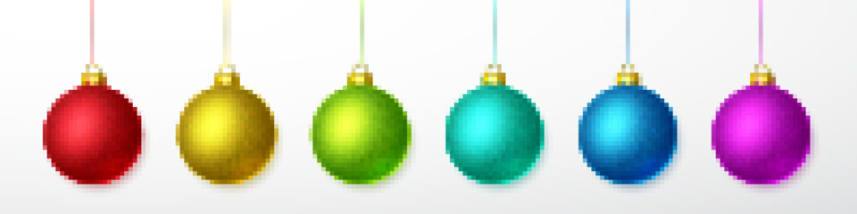 glitter blue, green, yellow and red christmas ball. xmas glass ball on white background. holiday dec