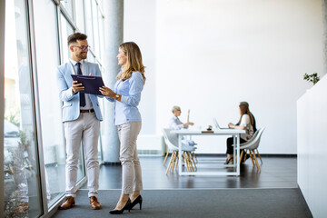 Wall Mural - Two business people looking a file in a modern office