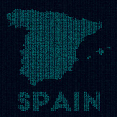 Poster - spain tech map. country symbol in digital style. cyber map of spain with country name. classy vector